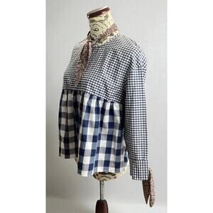 Zara Trafaluc Gingham Floral Neck Tie Back Buttons Babydoll  Small